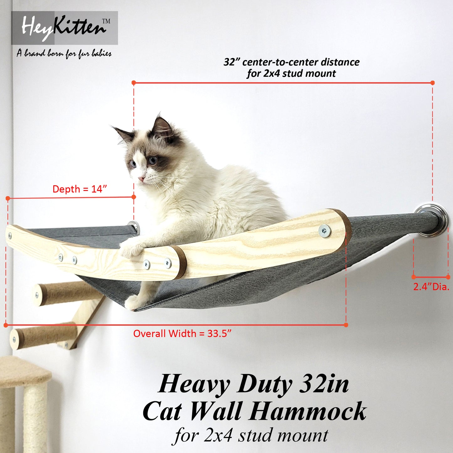 Stud Mounted Cat Wall Hammock, Maple