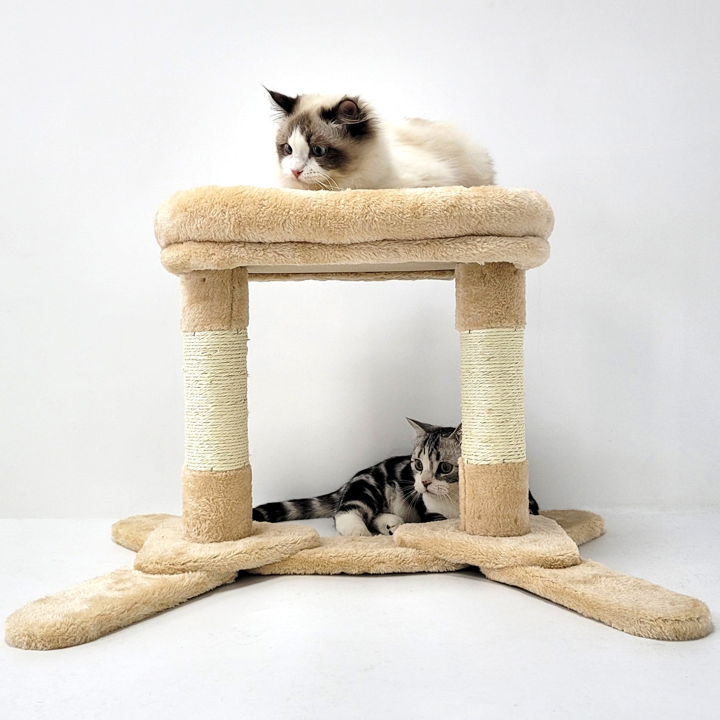 Cat Bed with Dual Scratching Posts (Gray/Beige)