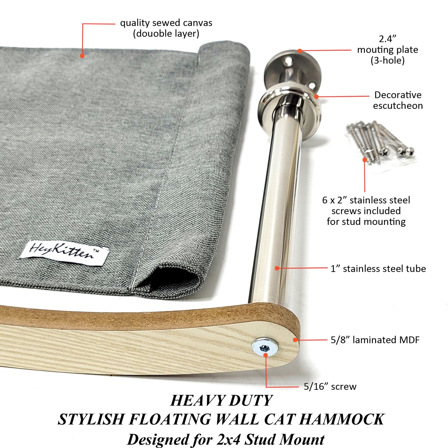 Stud Mounted Cat Wall Hammock, Maple
