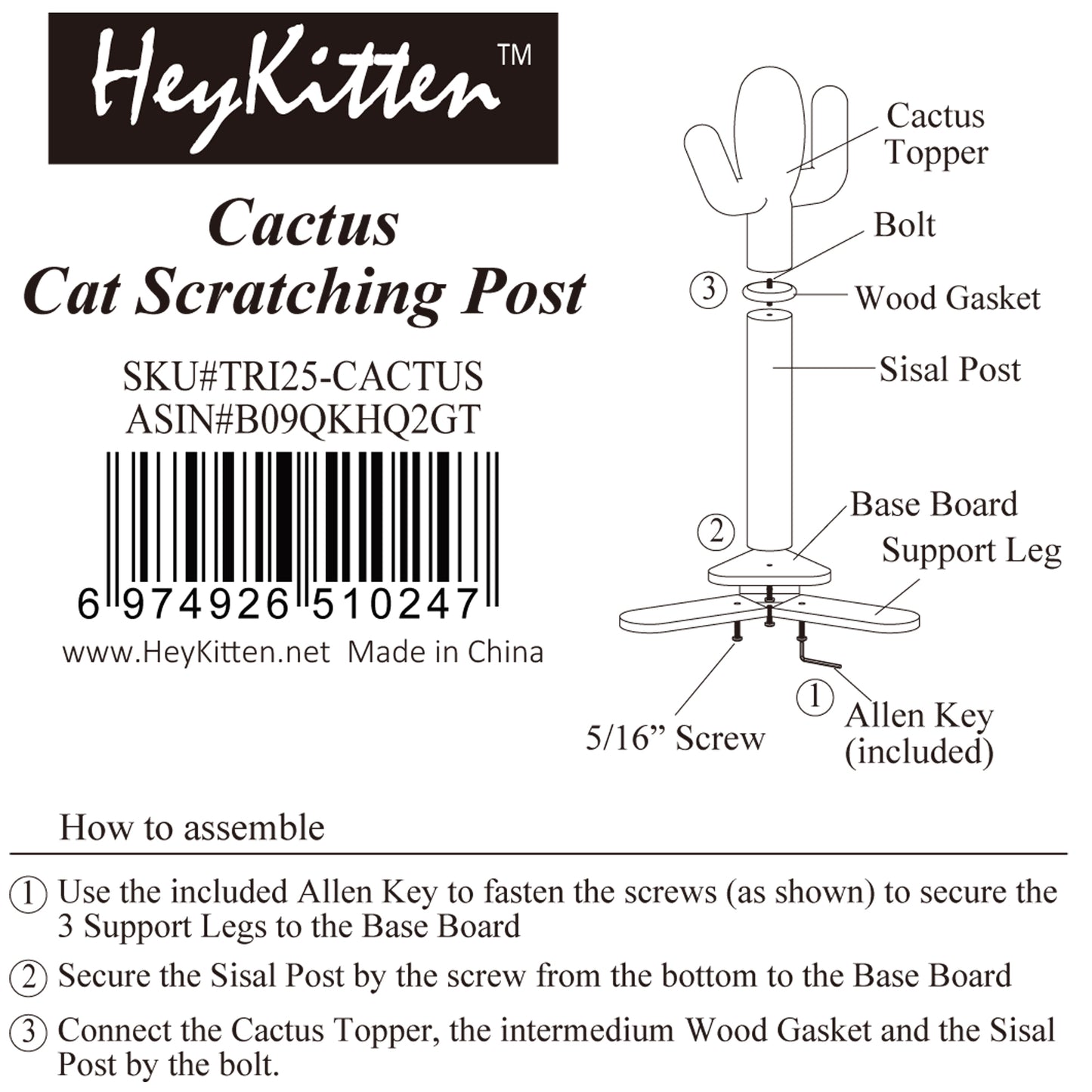 Cactus Cat Scratching Post with Dangling Toy Ball