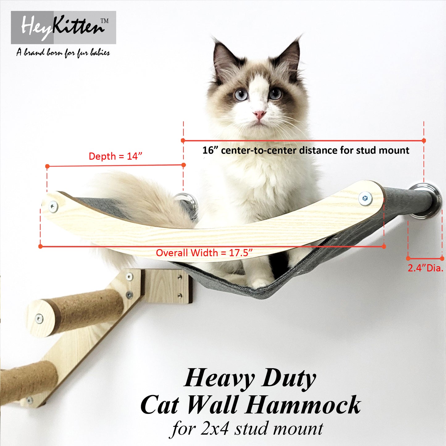 Stud Mounted Cat Wall Hammock, Maple