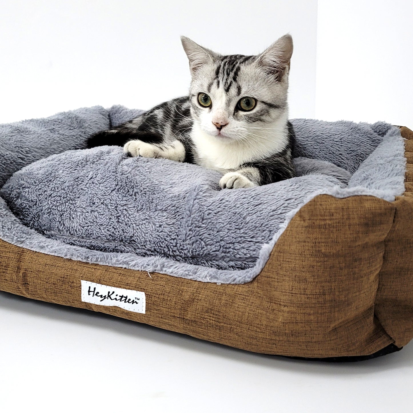 Ultra Soft Cushion Cat Bed with Odor Removing Charcoal Bags (Blue/Brown)