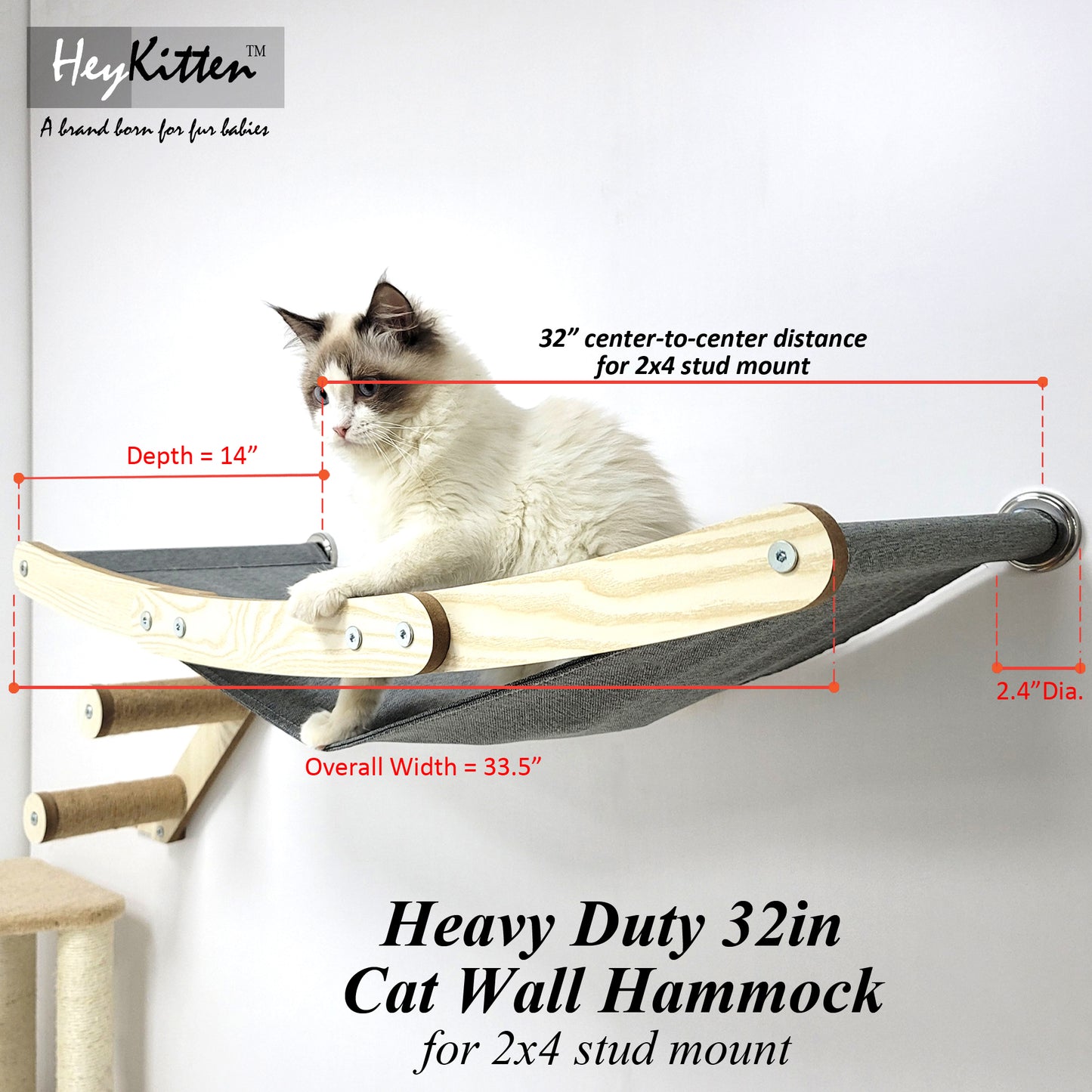 Stud Mounted Cat Wall Hammock, Maple