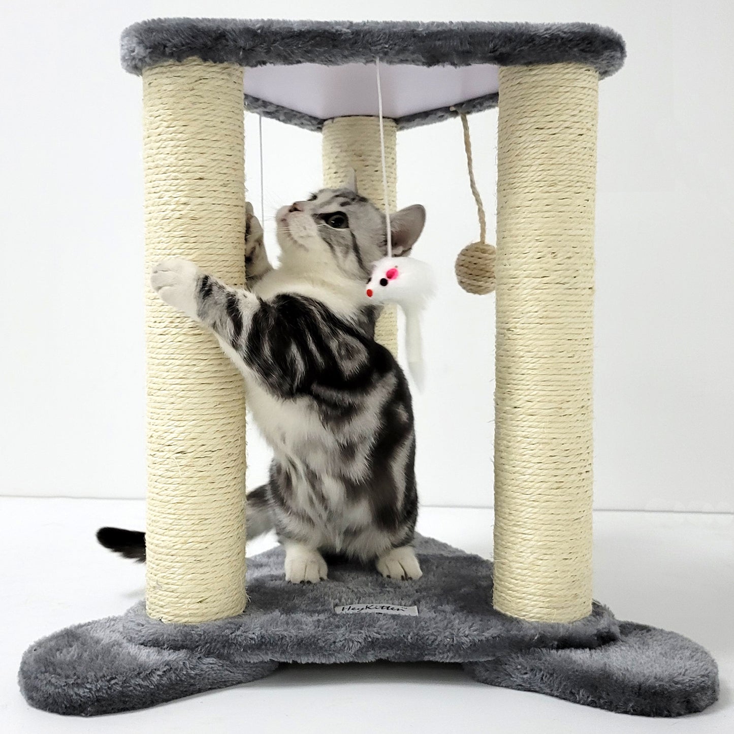 Tripod Base Cat Scratching Posts with Perch (Gray/Beige)