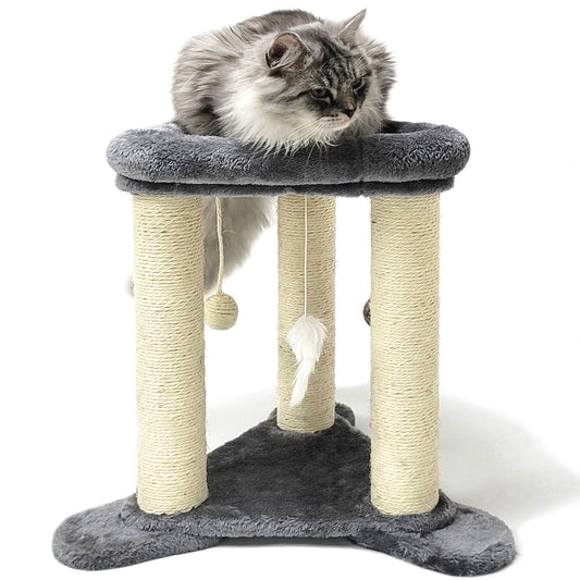 Cat Cushion Perch Bed with Tripod Base Cat Scratching Posts (Gray/Beige)