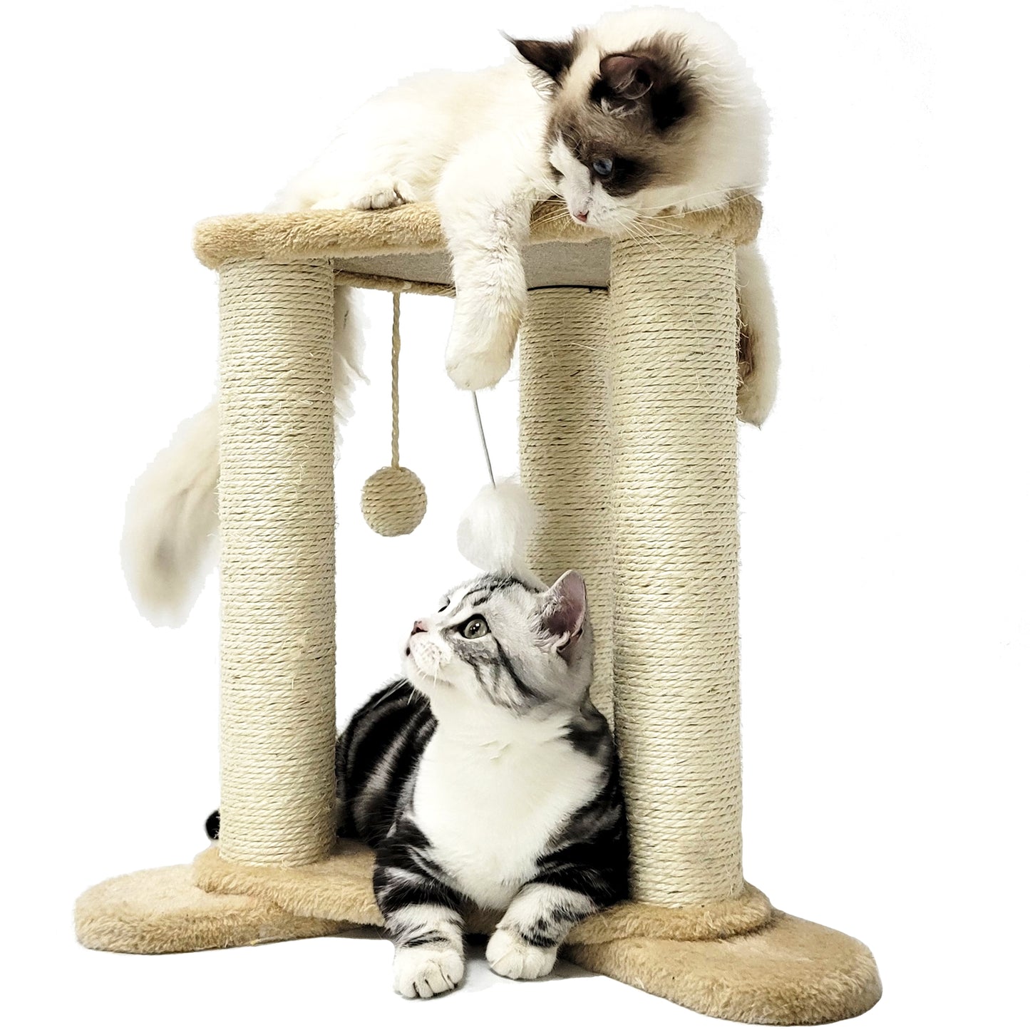 Tripod Base Cat Scratching Posts with Perch (Gray/Beige)