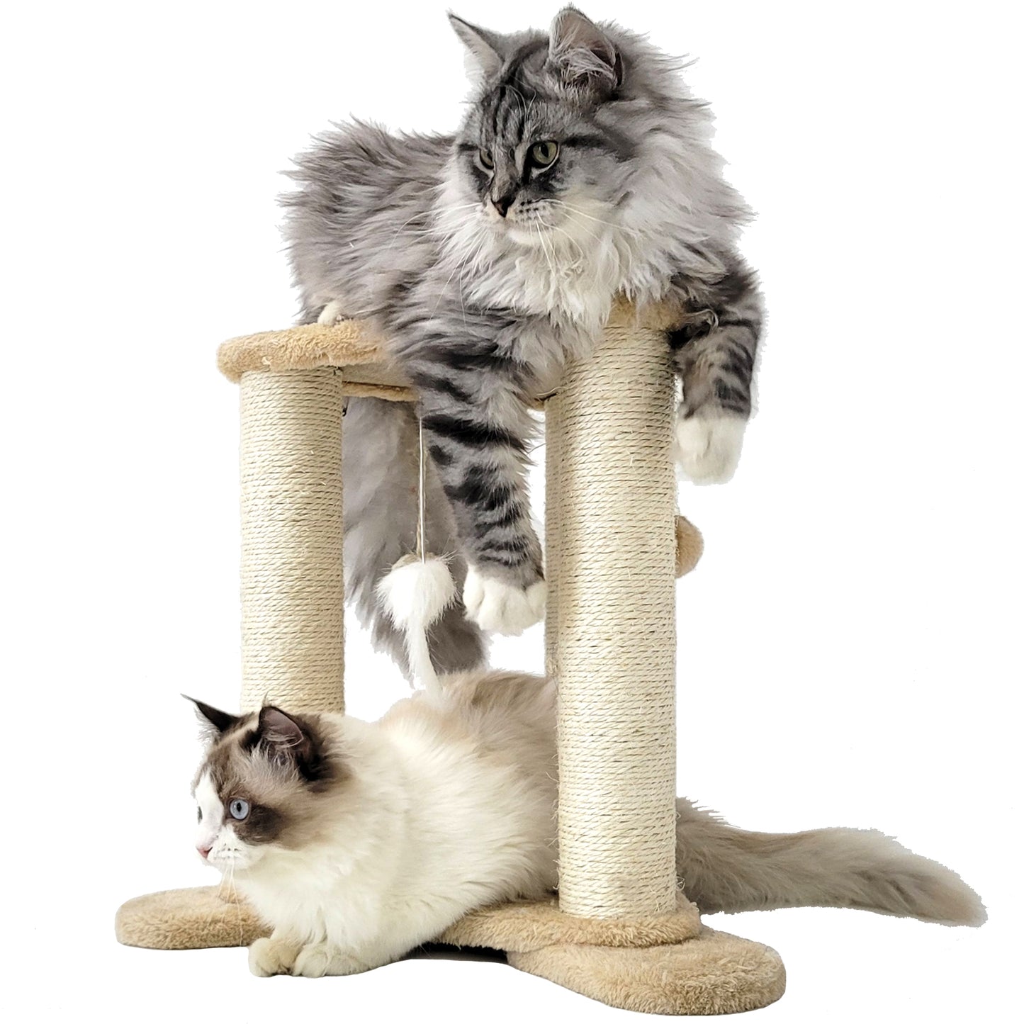 Tripod Base Cat Scratching Posts with Perch (Gray/Beige)