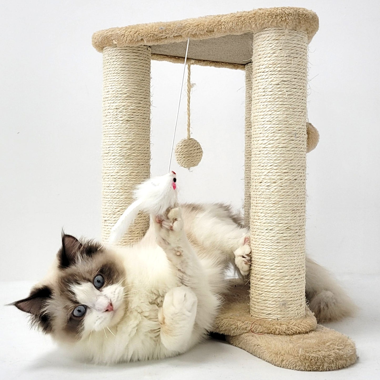 Tripod Base Cat Scratching Posts with Perch (Gray/Beige)
