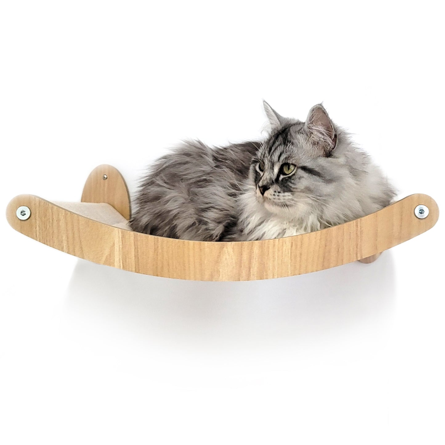 Stud Mounted Cat Wall Hammock with Stylish Curve Panel & Jumping Steps, Walnut
