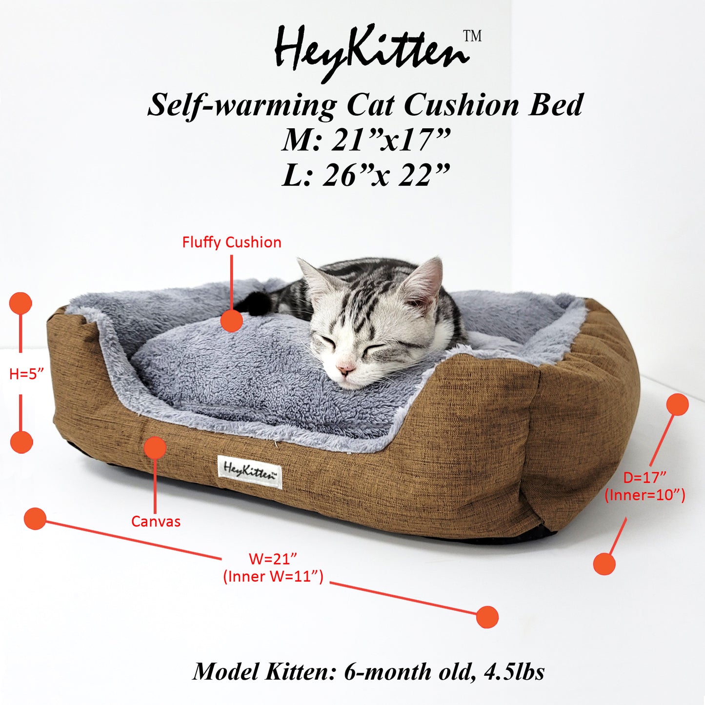 Ultra Soft Cushion Cat Bed with Odor Removing Charcoal Bags (Blue/Brown)