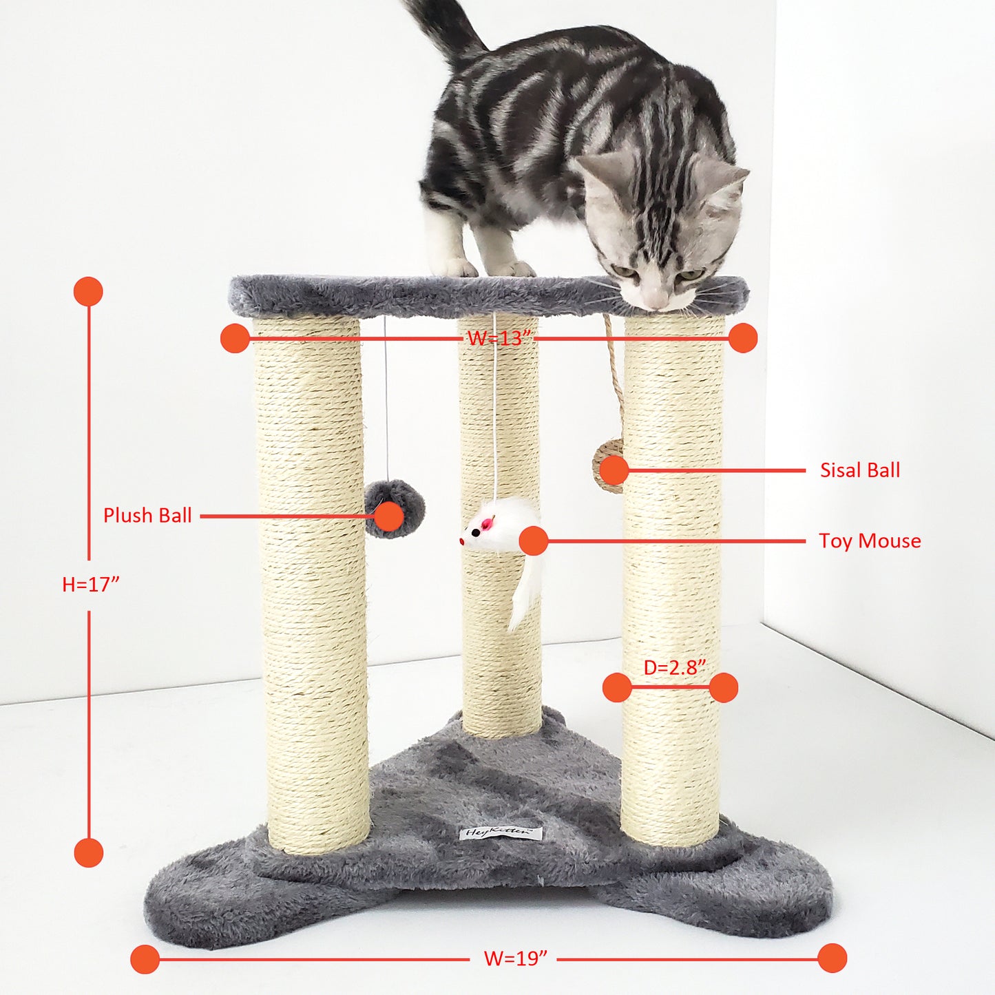 Tripod Base Cat Scratching Posts with Perch (Gray/Beige)