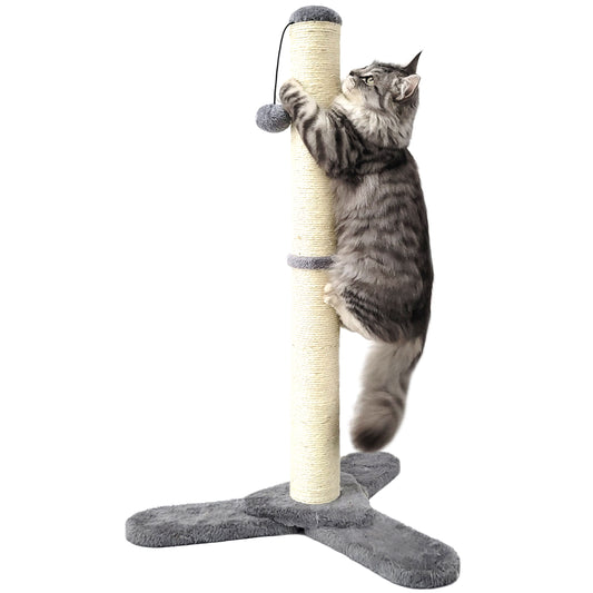 Sturdy Tripod Base Cat Scratching Post with Dangling Plush Toy Ball