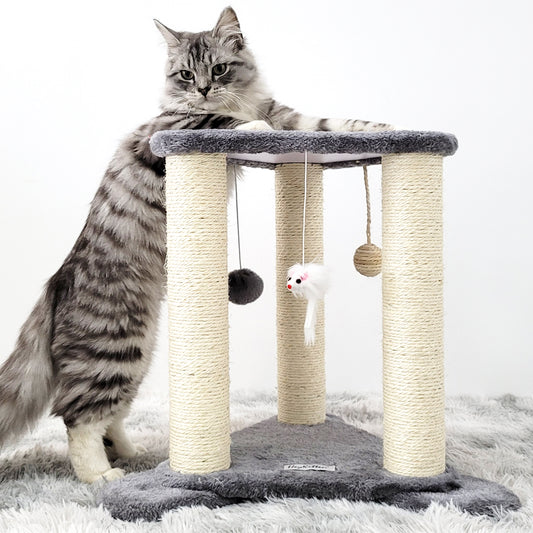 Tripod Base Cat Scratching Posts with Perch (Gray/Beige)