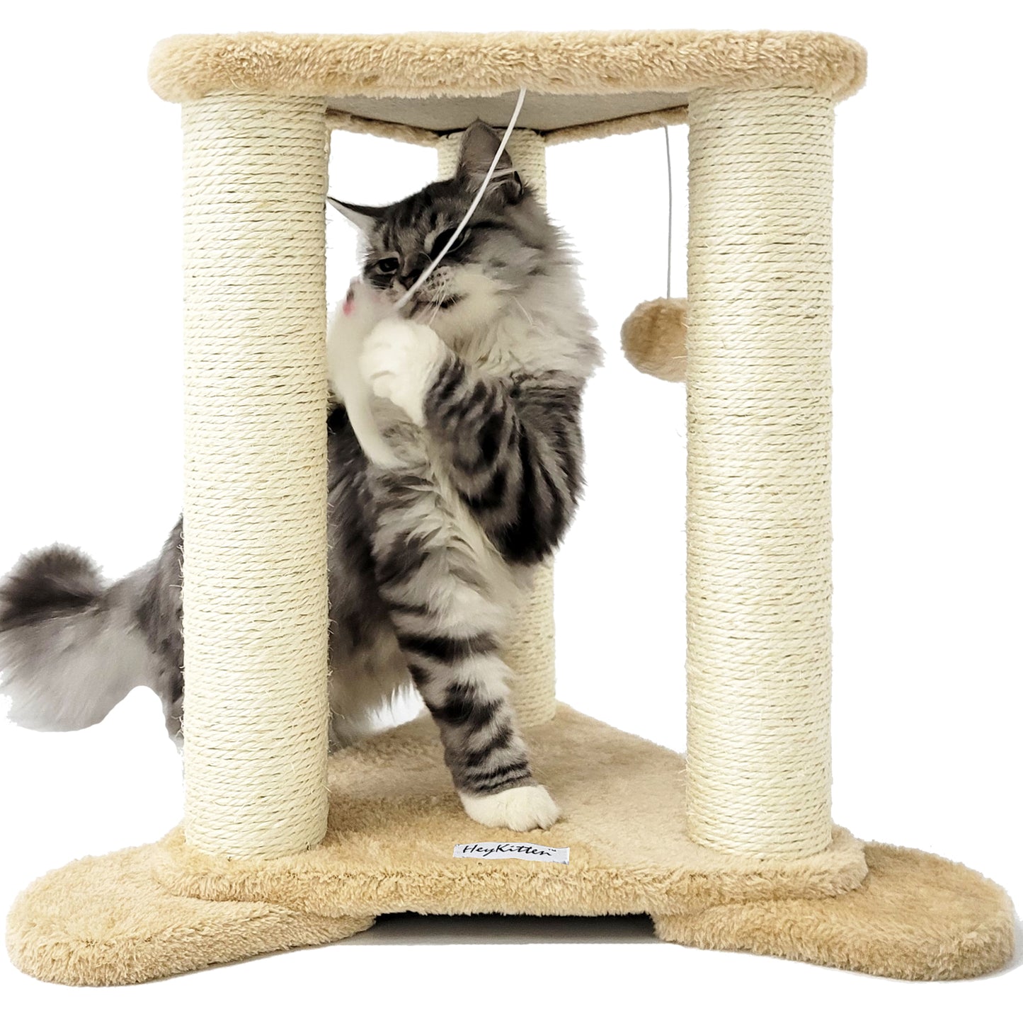 Tripod Base Cat Scratching Posts with Perch (Gray/Beige)