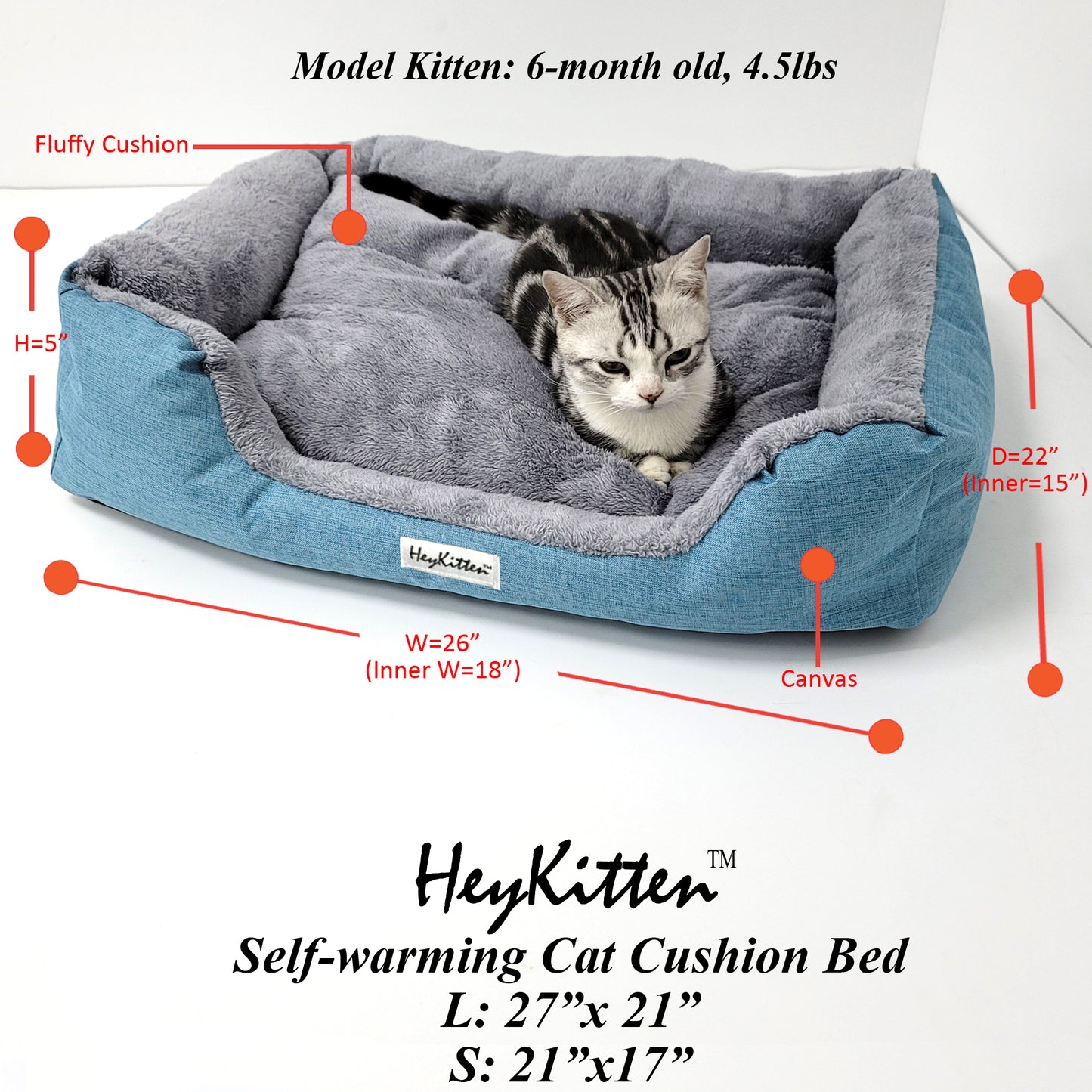 Ultra Soft Cushion Cat Bed with Odor Removing Charcoal Bags (Blue/Brown)