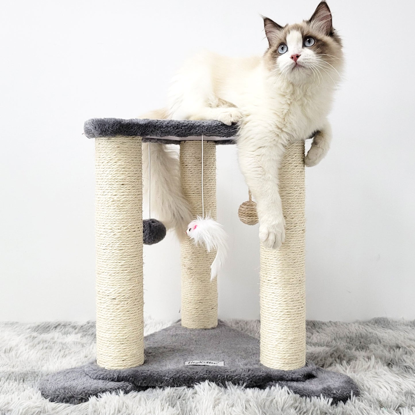 Tripod Base Cat Scratching Posts with Perch (Gray/Beige)
