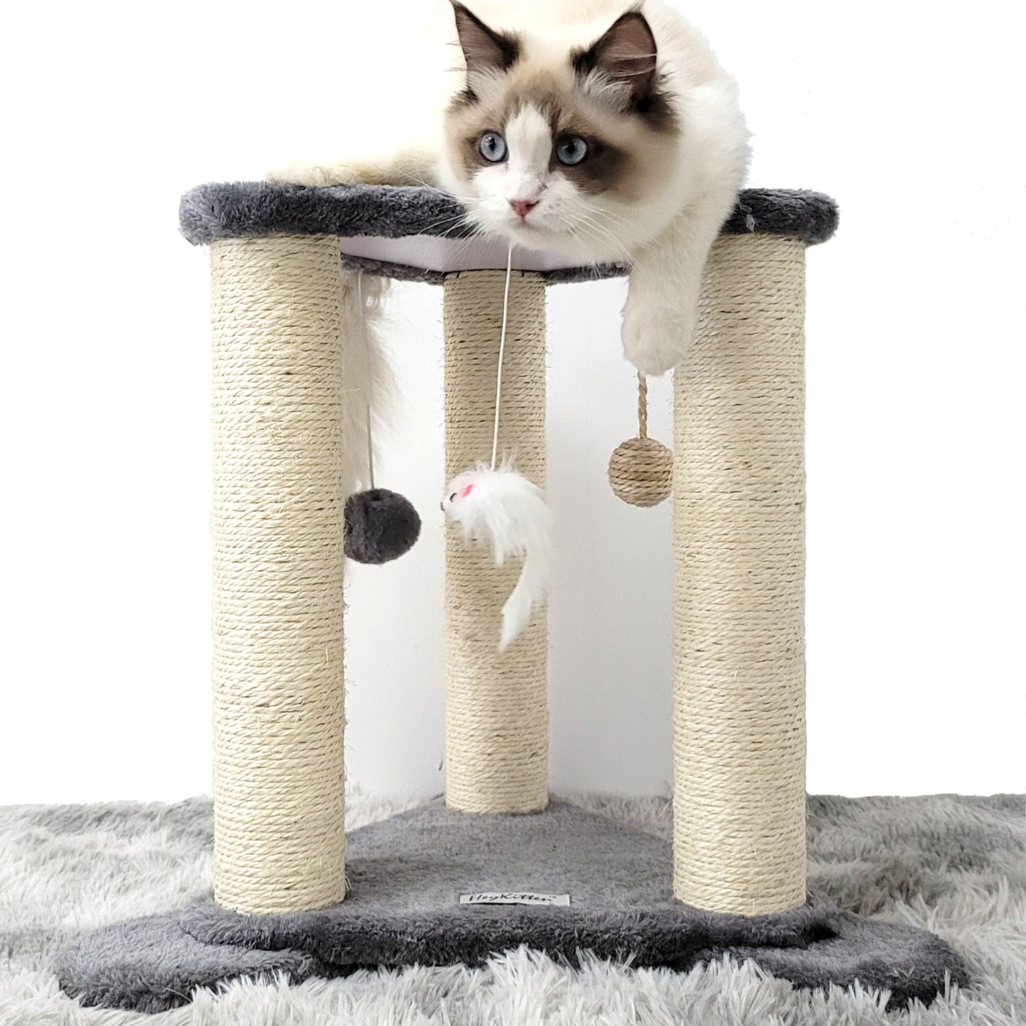 Tripod Base Cat Scratching Posts with Perch (Gray/Beige)