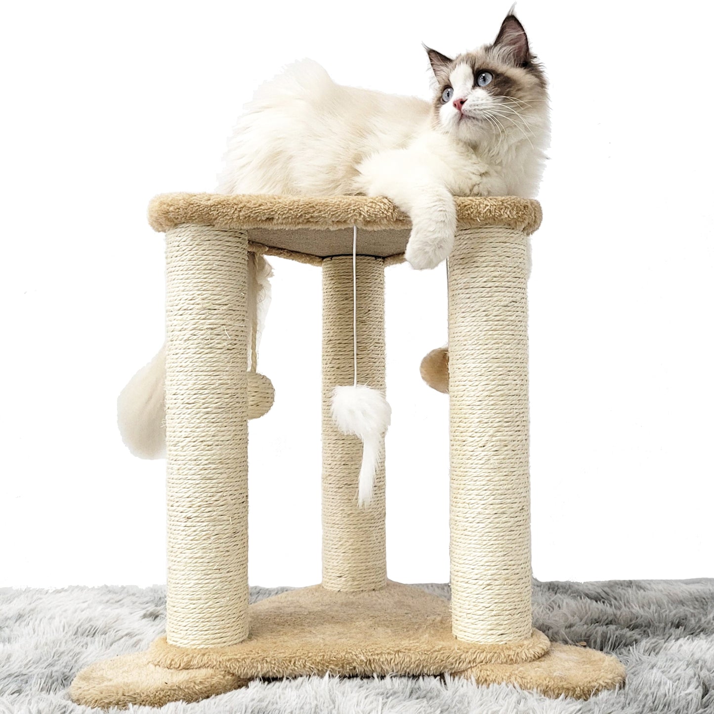 Tripod Base Cat Scratching Posts with Perch (Gray/Beige)