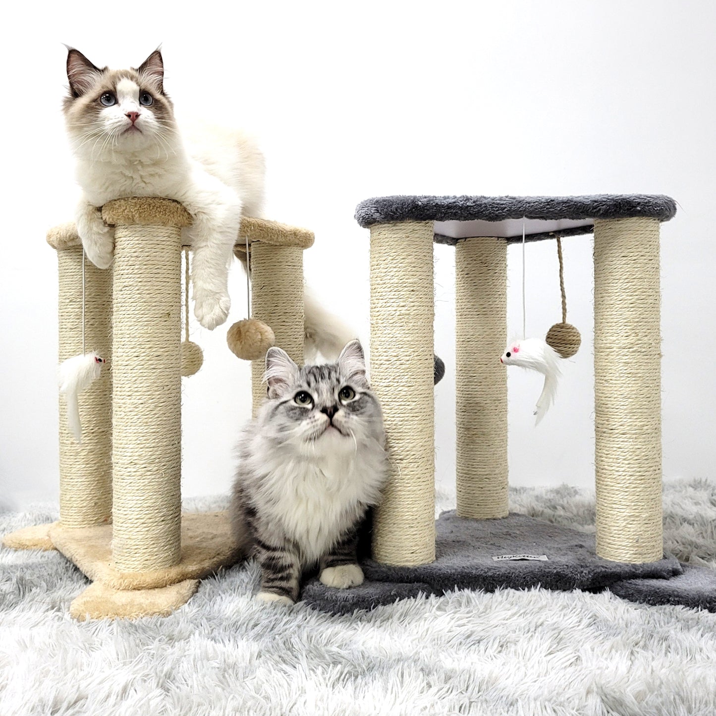Tripod Base Cat Scratching Posts with Perch (Gray/Beige)