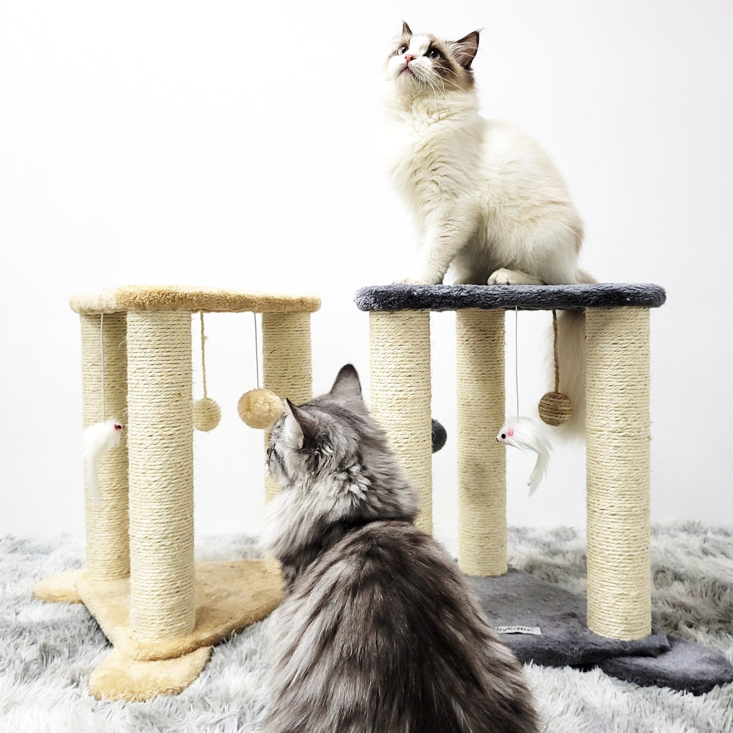 Tripod Base Cat Scratching Posts with Perch (Gray/Beige)
