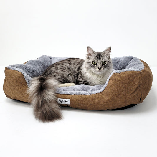 Ultra Soft Cushion Cat Bed with Odor Removing Charcoal Bags (Blue/Brown)