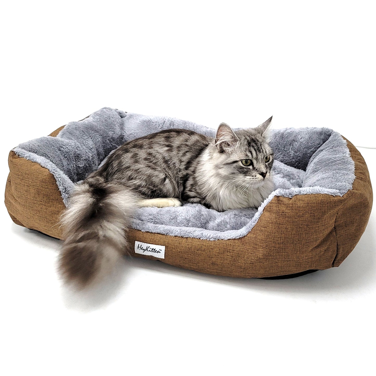Ultra Soft Cushion Cat Bed with Odor Removing Charcoal Bags (Blue/Brown)