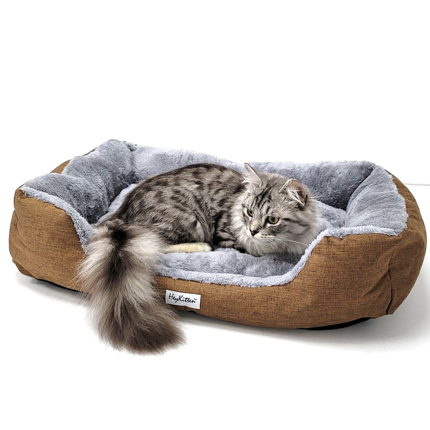 Ultra Soft Cushion Cat Bed with Odor Removing Charcoal Bags (Blue/Brown)