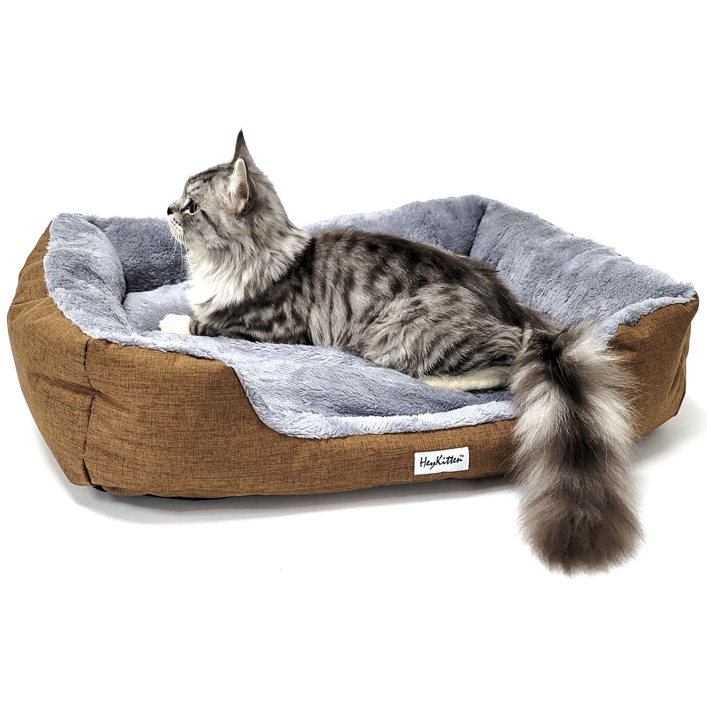 Ultra Soft Cushion Cat Bed with Odor Removing Charcoal Bags (Blue/Brown)