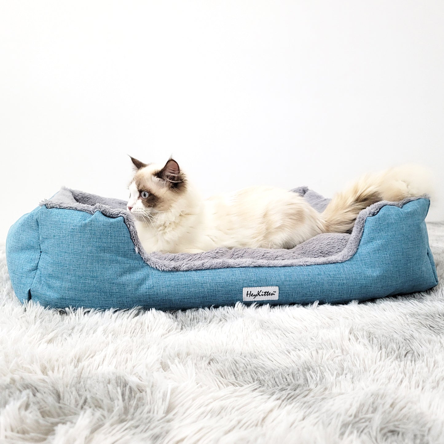 Ultra Soft Cushion Cat Bed with Odor Removing Charcoal Bags (Blue/Brown)